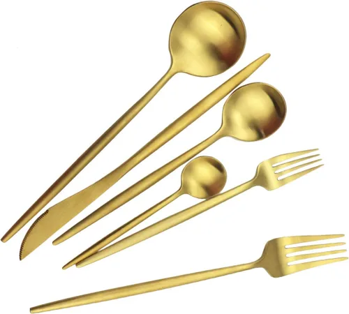 Miniatura 7 de Golden Stain - Cubiertos modernos de 6 piezas de acero inoxidable 304, tenedor de postre de acero inoxidable 304, tenedor de ensalada de 7.2