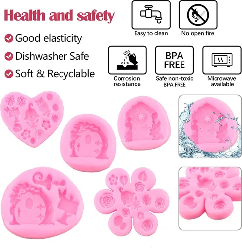Miniatura 2 de ZiXiang Moldes de silicona encantados para jardín, hadas, gnomo, puerta de casa, ventana, molde de fondant de hongos para decoración de pasteles