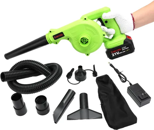 Soplador de hojas inalámbrico, 2 en 1 portátil, batería de litio de 21 V, 110 V, soplador multifuncional para soplar hojas, eliminar polvo y basura