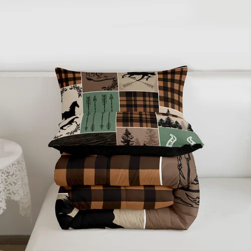 Miniatura 221 de Juego de edredón de oso y ciervo, tamaño individual, ropa de cama de animales salvajes de caza, colcha rústica de cabaña, casa de campo, cuadros