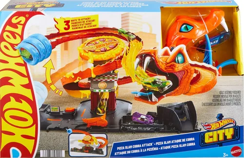 Miniatura 6 de Hot Wheels - Juego de pista para autos modelo City Toy Car Track Set, Pizza Slam Cobra Attack Playset, Cola de serpiente en espiral con Randomizer
