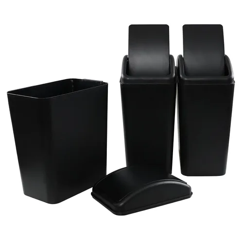 Miniatura 7 de Asking - Bote de basura pequeño de 4.5 galones con tapa abatible, paquete de 3, color negro Cubo de basura de plástico con tapa giratoria, mango