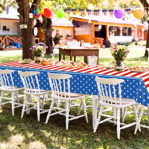 Miniatura 3 de 2 manteles de 4 de julio, manteles de bandera estadounidense, suministros para fiesta patriótica, para el Día de los Veteranos, Día de la Bandera