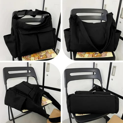 Miniatura 7 de WITERY Bolso bandolera de lona Bolso cruzado grande tipo hobo para mujeres y hombres, bolso casual para mujer, bolso de mano retro de mezclilla