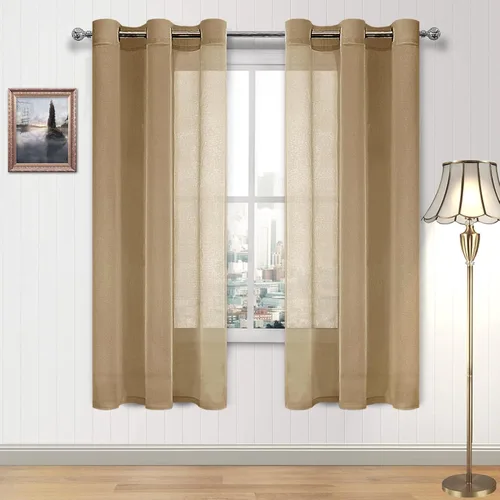 Miniatura 179 de DWCN Cortinas traslúcidas color verde frijol para sala de estar y dormitorio - Cortinas voile con aspecto de lino sintético con ojales en la parte