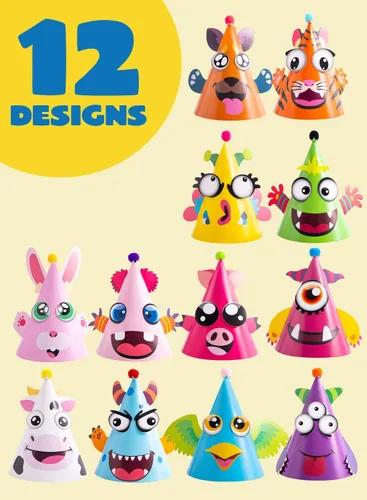Miniatura 2 de JOYIN 12 juegos de sombreros de fiesta para niños, juegos de fiesta, actividades de manualidades, lindos sombreros de cumpleaños con temática
