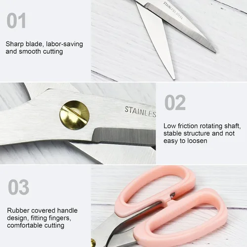 Miniatura 7 de Tijeras multiusos de 8 pulgadas resistentes ergonómicas y cómodas tijeras afiladas para oficina, hogar y hogar (rosa)