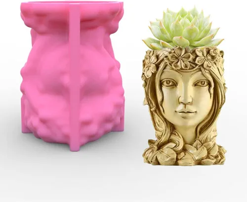 Miniatura 11 de Molde de silicona para maceta de cara abstracta, jarrón para suculentas, jarrón, yeso, molde para concreto, soporte para velas, molde de resina