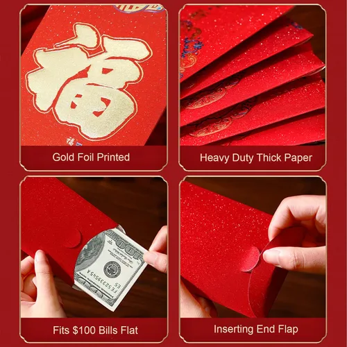 Miniatura 4 de Sobres rojos resistentes para Año Nuevo chino, sobres de dinero de la suerte, sobres de dinero de regalo, paquetes rojos Hong Bao para festival