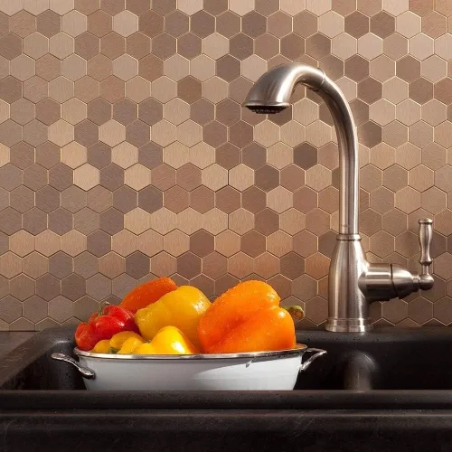 Miniatura 2 de Aspect Kit de azulejos de metal mate champán con diseño de panal de abeja, despegar y pegar, 15 pies cuadrados para cocina y baños