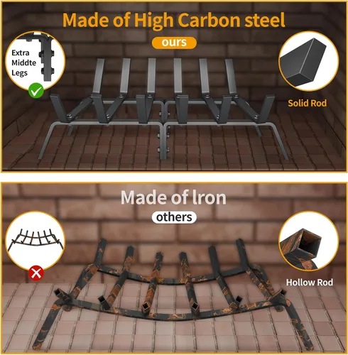 Miniatura 4 de Rejilla para chimenea, soporte sólido para leña de hierro fundido de 21 pulgadas, rejilla de fuego para accesorios interiores de chimenea