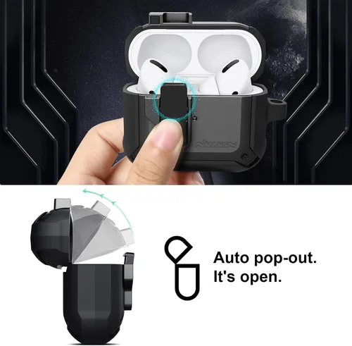 Miniatura 2 de Nillkin AirPods Pro - Funda protectora de cuerpo completo con llavero de metal, a prueba de golpes, para AirPods Pro 2019, color negro