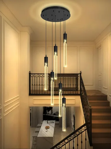 Miniatura 22 de Flashing God Luces colgantes negras modernas LED para isla de cocina, mini luz colgante de cristal con luz LED regulable de cristal de burbujas