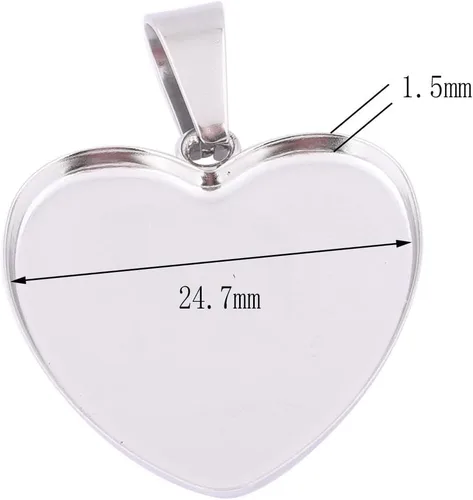 Miniatura 2 de 40 unidades de 0.972 in con ajustes de cabujón de corazón de acero inoxidable Bisel Colgante Bandejas DIY Neclace Base en blanco para suministros