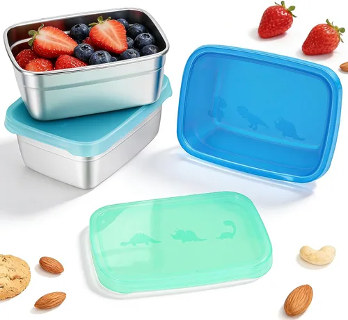 Miniatura 10 de Tanjiae Recipientes Pequeños (1 TAZA) de Acero Inoxidable para Bocadillos para Niños Recipientes de Comida Fáciles de Abrir a Prueba de Fugas