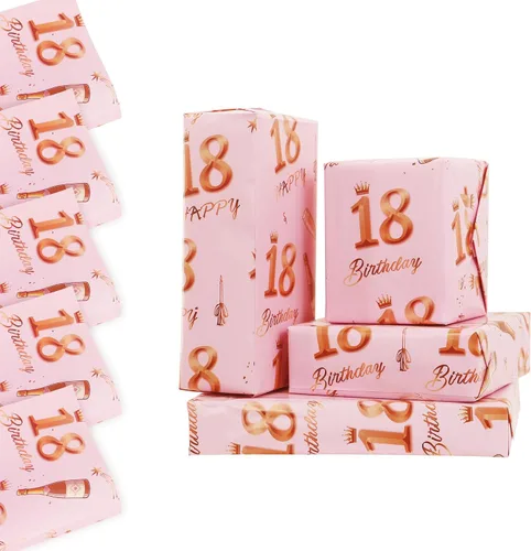Miniatura 9 de Zayin Papel de regalo de cumpleaños número 16, 5 hojas de papel de regalo de feliz cumpleaños de 27.6 x 19.7 in, color oro rosa, para niñas