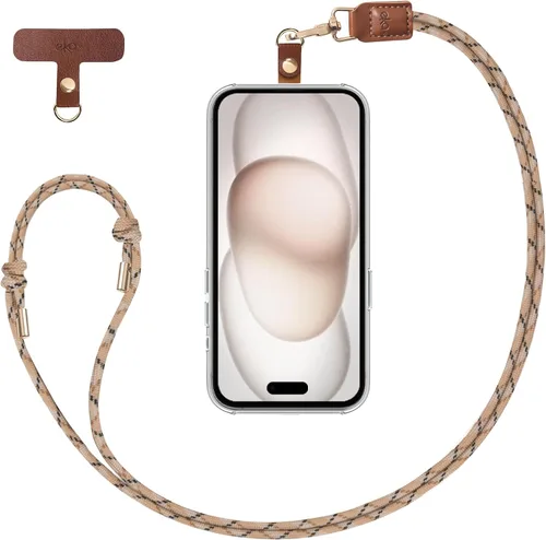 Miniatura 13 de EKAX Cordón para teléfono, 1 correa cruzada personalizable para el cuello, 1 pestaña de piel sintética extraíble, soporte manos libres para Rosa
