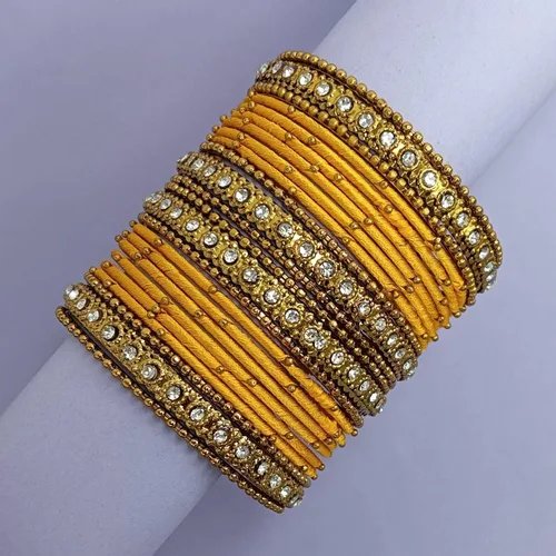 Miniatura 2 de Efulgenz Fashion Jewelry Indian Bollywood Gold Plated Crystal Beaded Silk Thread Bracelet Bangle Set (20 pc)