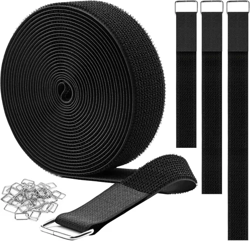 Miniatura 13 de YMCRLUX Correas de gancho y bucle de 1 x 16 pies con 25 hebillas de metal, correas de cable de fijación ajustables, correa de cincha cortada a