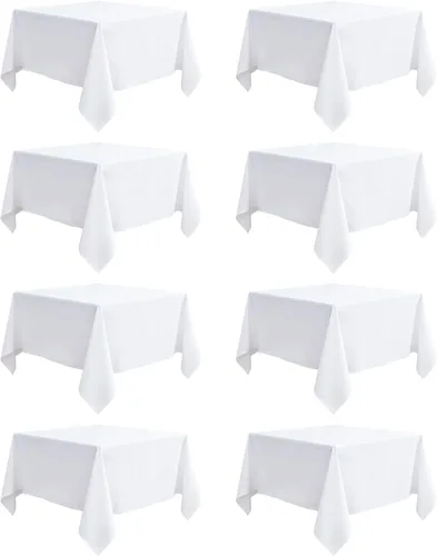 Miniatura 16 de Paquete de 8 manteles rectangulares color beige de 60 x 102 pulgadas para mesas rectangulares de 6 pies, resistentes a las arrugas, tela