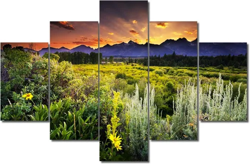 Miniatura 32 de TUMOVO Lienzo decorativo para pared de sala de estar, 5 paneles de naturaleza, Alaska, Estados Unidos, autopista alrededor de montañas, paisaje