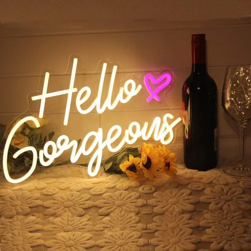 DAKABUKA Letrero de neón Hello Gorgeous, luces LED de neón blancas cálidas para decoración de casa, boda, cumpleaños, despedida de soltera, fiesta