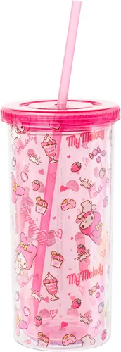 Miniatura 25 de Silver Buffalo Hello Kitty Globos de Corazón Vaso Térmico de Acero Inoxidable de Doble Pared con Pajilla, 22 Onzas Globos de corazón de Hello Kitty