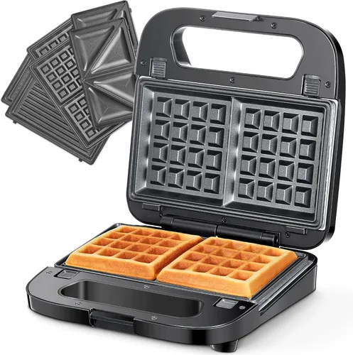 Miniatura 8 de Reemix Máquina 3 en 1 para Waffles, Parrilla y Sándwiches, Prensa Panini y Plancha para Waffles con Placas Antiadherentes Removibles, Perfecta