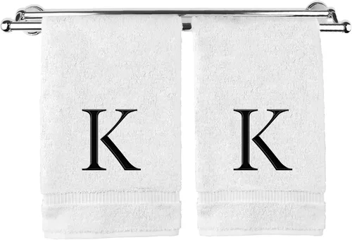 Miniatura 173 de Toalla de mano monogramada, regalo personalizado, juego de 2 - Toalla bordada con letra de bloque dorada - Extra absorbente 100% algodón turco