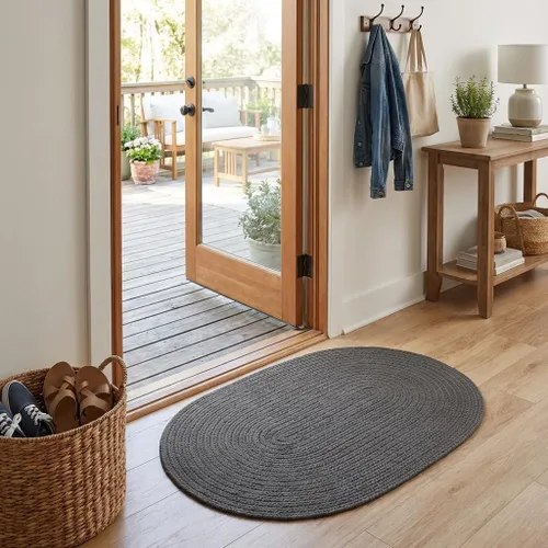 Miniatura 29 de Super Area Rugs Alfombra trenzada beige para cocina de campo, alfombra trenzada duradera para entrada/vestíbulo, ovalada, 3 x 5 pies