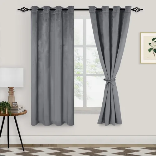Miniatura 16 de XWZO Cortinas de terciopelo azul de 63 pulgadas de largo, elegantes cortinas de lujo suaves para sala de estar, aislamiento térmico, oscurecimiento