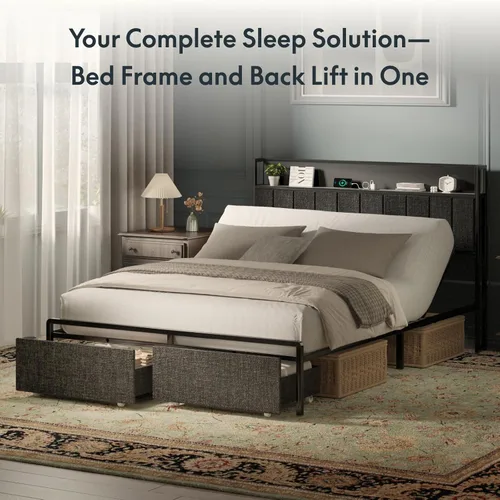 Miniatura 3 de FLEXISPOT Cama ajustable Queen con cabecera de almacenamiento, estación de carga, inclinación de la cabeza, iluminación LED, cajones