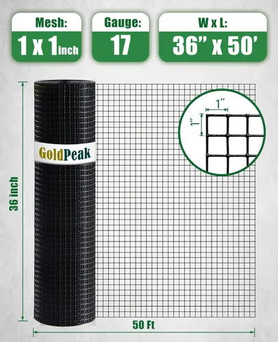 Miniatura 2 de GoldPeak Black Hardware Cloth Malla de 1 pulgada 36'' x 50' calibre 17, rollo de malla de alambre de pollo con revestimiento de vinilo, cercado