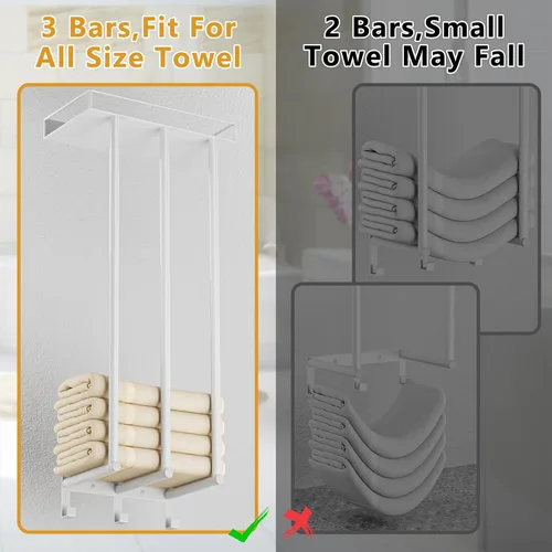 Miniatura 3 de Ovicar Toalleros para baño – Almacenamiento de toallas enrolladas montadas en la pared con estante de metal y 3 ganchos, 3 barras de pared para baño