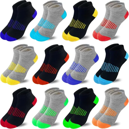Miniatura 19 de 12 pares de calcetines de algodón atléticos para niños, calcetines de algodón medio acolchados de corte bajo
