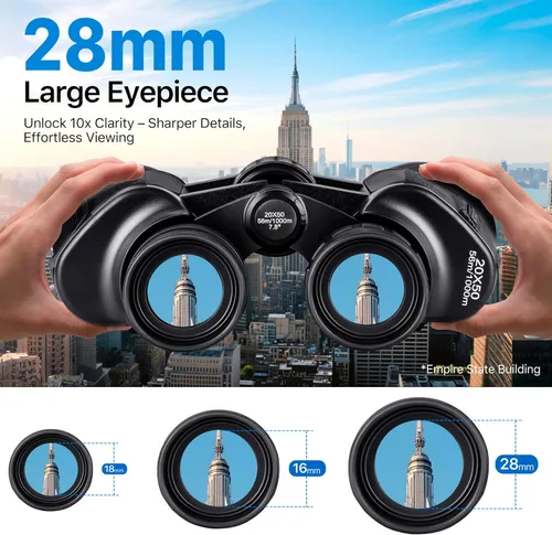 Miniatura 2 de Prismáticos de 20 x 50 de alta potencia para observación de aves con ocular grande de 28 mm, prismáticos impermeables para caza, senderismo, Negro