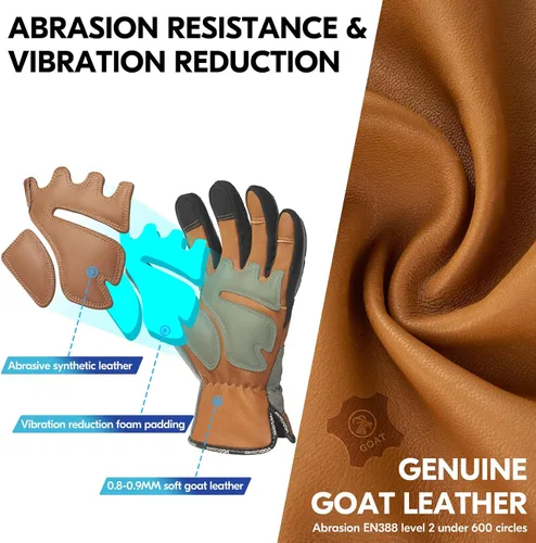 Miniatura 2 de Vgo... Guantes de trabajo para hombres, guantes de trabajo de seguridad de cuero, protección contra arañazos, a prueba de espinas, pantalla táctil