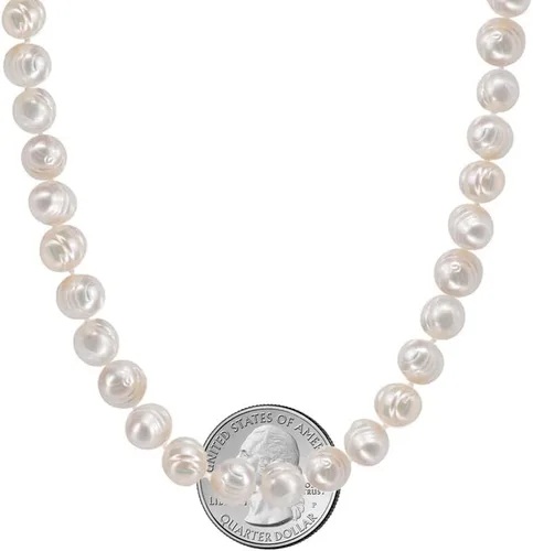 Miniatura 2 de Savlano Collar de perlas blancas naturales barrocas cultivadas de agua dulce de 0.335-0.374 in, 19 pulgadas, para mujeres, viene con caja de regalo