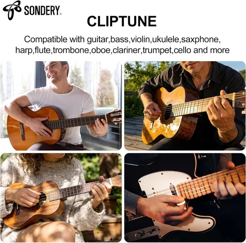 Miniatura 2 de Sondery afinador de guitarra y ukelele con clip recargable, pantalla TFT simple de fácil lectura, afinación extremadamente rápida y precisa