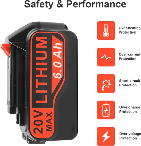 Miniatura 5 de Labtec LBX4020 - Paquetes de baterías de 20 V 6000 mAh compatibles con Black&Decker 20V LBXR20 LBXR20B LBXR20-OPE LBXR2020 LBXR20 LBXR20 LBX20