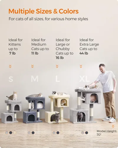 Miniatura 7 de Feandrea Árbol para gatos, torre para gatos de 26.4 pulgadas, condominio de felpa para gatitos de hasta 7 libras, percha grande, 2 cuevas, poste