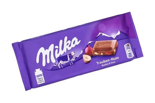Milka Alpine Chocolate con leche con pasas y avellanas, barras de 3.52 onzas (paquete de 10)