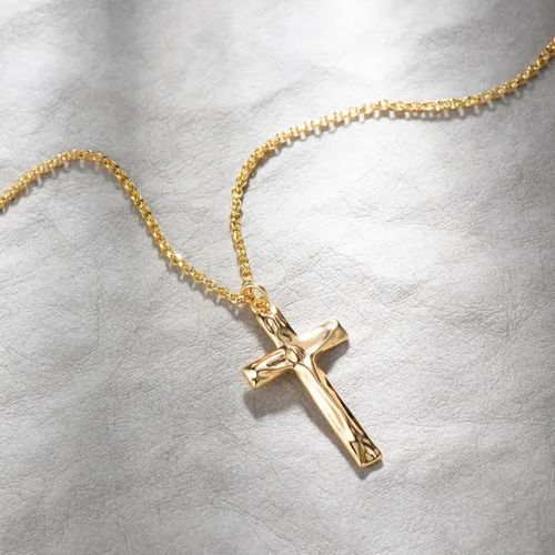 Miniatura 100 de Fettero - Collar con dije de cruz de fe, chapado en oro de 14 K, cadena fina, minimalista, simple, pequeña, para oración, regalo de joyería religiosa