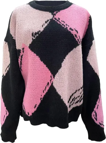 Miniatura 3 de Suéter de gran tamaño con cuello en V para mujer, moda de otoño, manga larga, abombada, liso, suéter de punto trenzado
