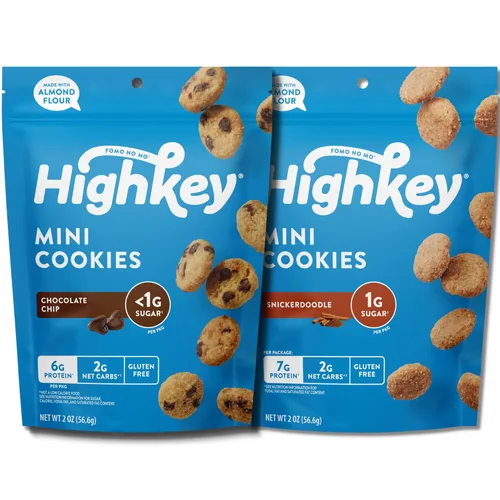 HighKey Galletas sin azúcar, paquete de 2 variedades, paquete de aperitivos cetogénicos, cero carbohidratos, sin azúcar, galletas con chispas de