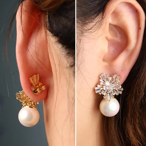 Miniatura 4 de Espalda de aretes para orejas caídas, 8 pares hipoalergénicos para levantadores de aretes para tachuelas, dorso ajustable de oro de 18 quilates