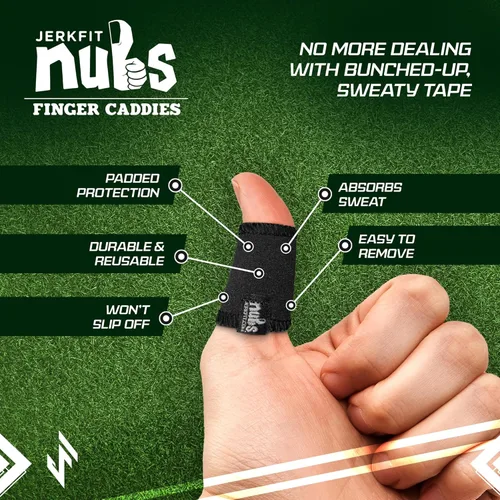 Miniatura 2 de JerkFit NUBS - Caddies para dedos (par) – Mangas duraderas para pulgar y dedos para evitar ampollas de golf, guantes de golf cómodos y cinta Negro