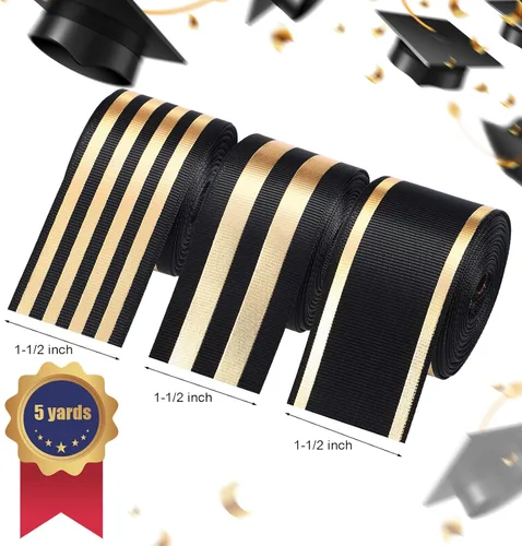 Miniatura 3 de WILLBOND 3 rollos de cintas de graduación de 1.5 pulgadas, cintas de tela de grogrén de 15 yardas de ancho, decoración de envoltura de regalos