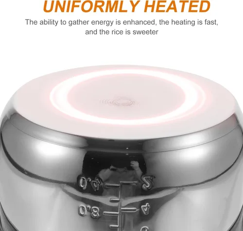 Miniatura 7 de BESTonZON 3L 500W Plata Acero Inoxidable Olla Arrocera Interior Olla De Reemplazo De Revestimiento Antiadherente Arroz Cocción Contenedor De Arroz