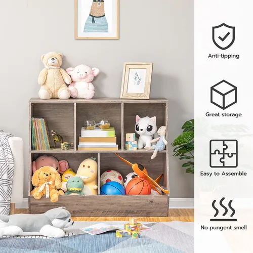 Miniatura 6 de HOOBRO Estantería para niños, estantería con cabecera, cubo de almacenamiento de juguetes, estantería para juguetes de niños, gabinete